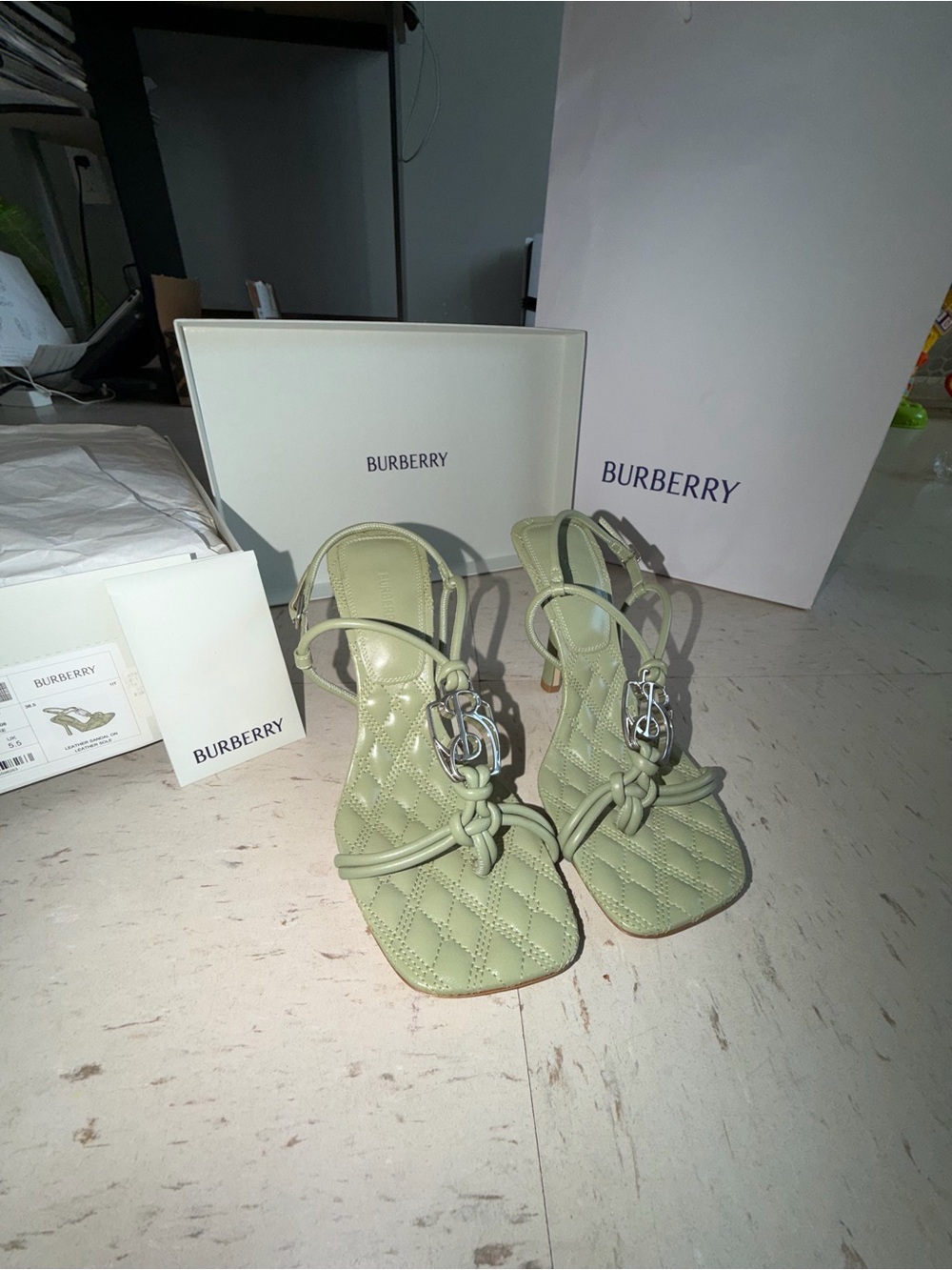Burberry Green Quilted Leather Knot Sandals